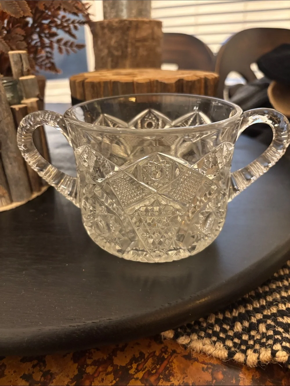 Vintage Amelia Clear Glass Double-Handled Sugar Bowl